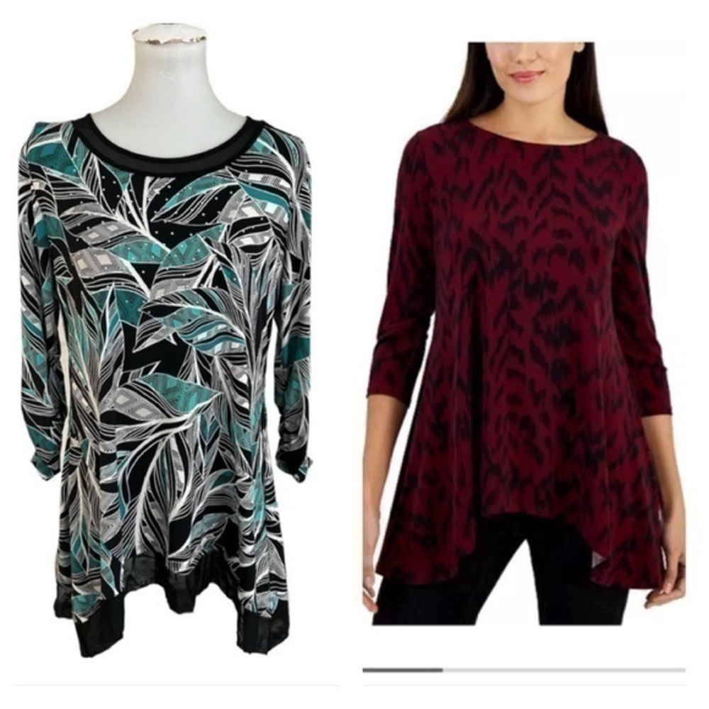 JM Collection asymmetrical hem rhinestone top